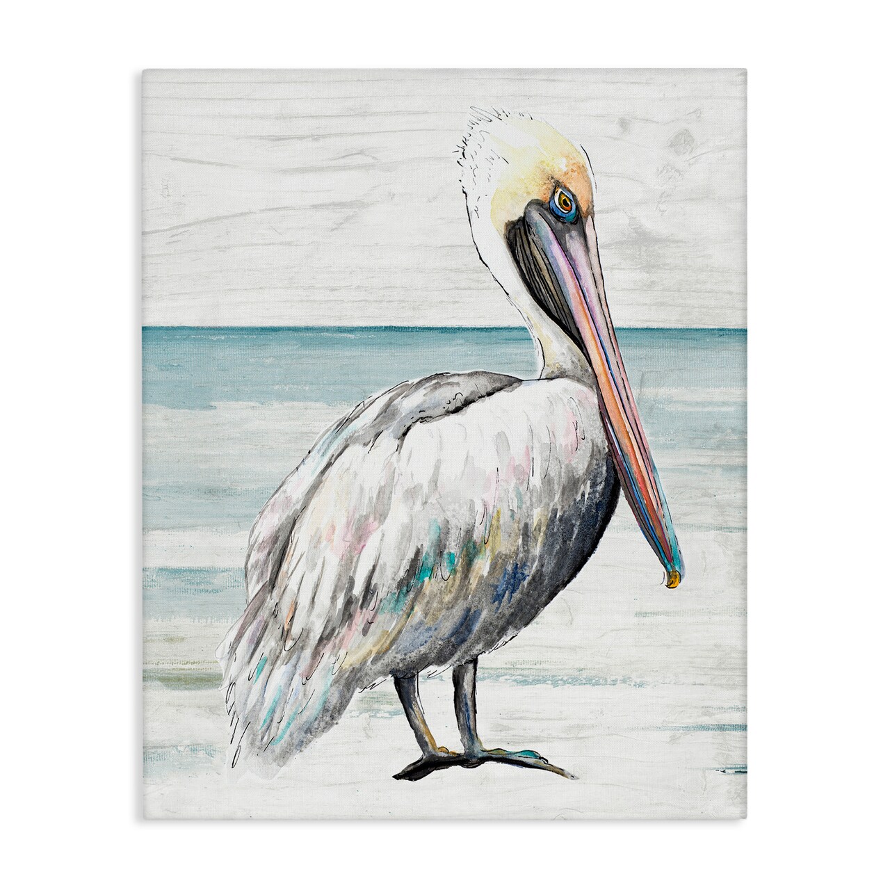 Stupell Industries Rustic Pelican on Shoreline Canvas Wall Art